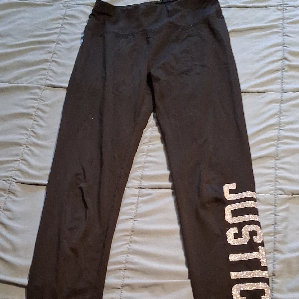 Justice Black Leggings with Silver Logo